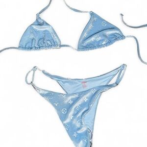 Blue Designer Momogram Bikini Set